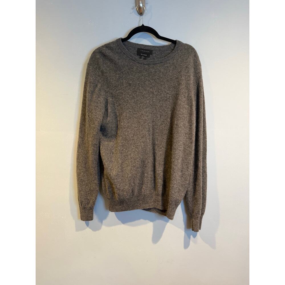 Tahari 100% Cashmere Crewneck Sweater – Heather Gray – Size XL